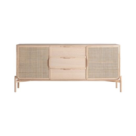 Ash wood and rattan sideboard in natural, 180 x 40 x 80 cm | Weurtz