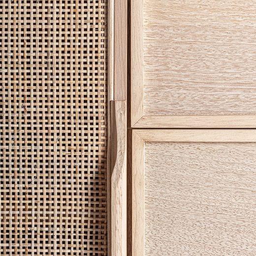 Ash wood and rattan sideboard in natural, 180 x 40 x 80 cm | Weurtz