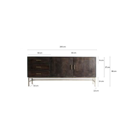 Mango Wood Sideboard Tapir Black/Gold, 200x40x87cm