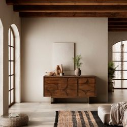 Mango wood sideboard in dark brown, 145 x 40 x 76 cm | Trisha