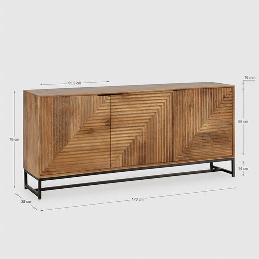 Mangohouten dressoir in naturel, 170 x 40 x 79 cm | Nereïde