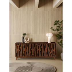 Mango wood sideboard in natural and black, 190 x 40 x 80 cm | Kantu