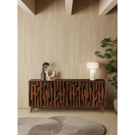 Mango wood sideboard in natural and black, 190 x 40 x 80 cm | Kantu