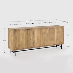 Mangohouten dressoir in naturel en zwart, 190 x 40 x 85 cm | Mundra