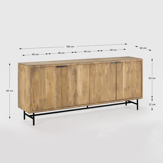 Mangohouten dressoir in naturel en zwart, 190 x 40 x 85 cm | Mundra