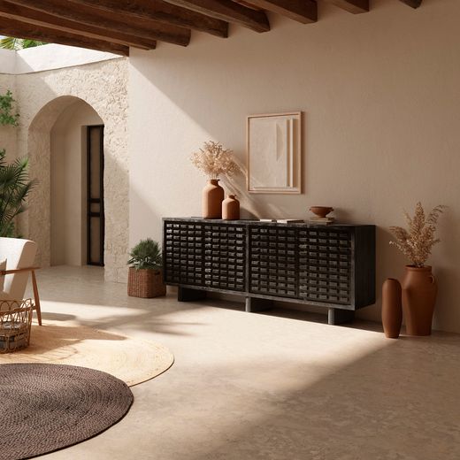 Buffet en bois de manguier noir, 200 x 40 x 80 cm | Inaya