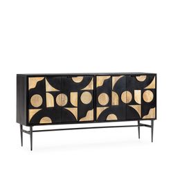 Buffet en bois de manguier noir et naturel, 175 x 40 x 90 cm | Navya