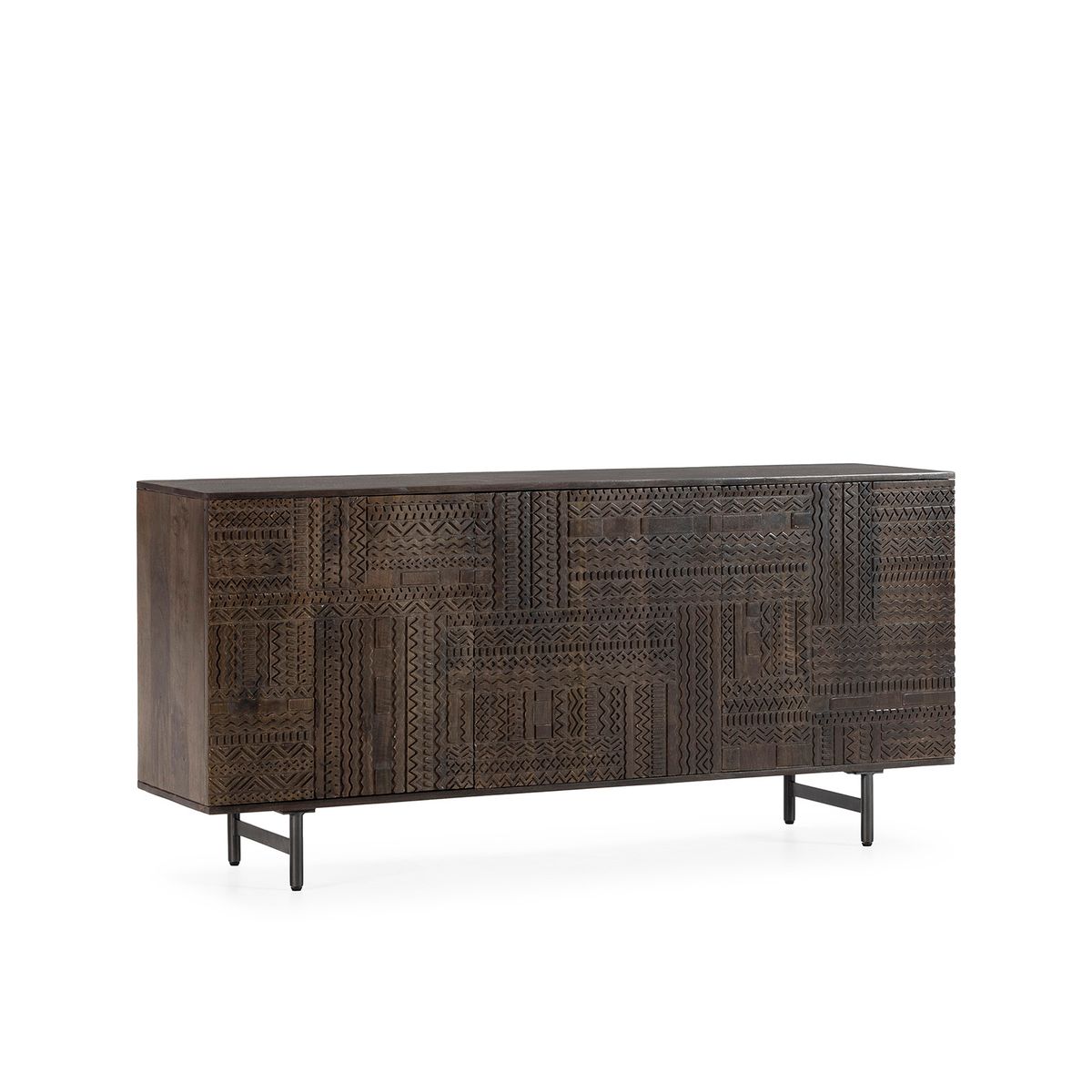 Aparador de madera de mango en verde oliva, 160 x 40 x 75 cm | Kalai