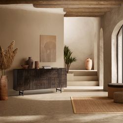 Buffet en bois de manguier vert olive, 160 x 40 x 75 cm | Kalai