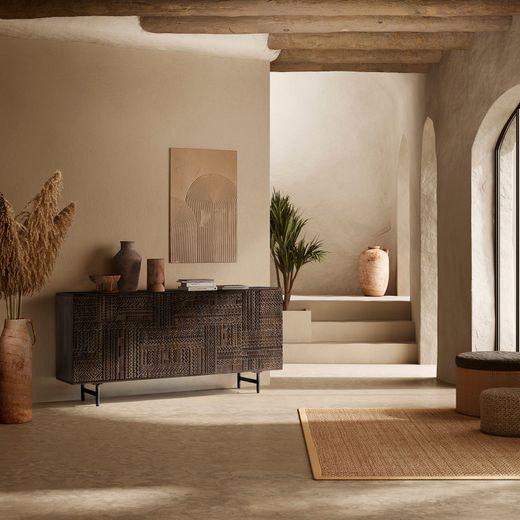 Buffet en bois de manguier vert olive, 160 x 40 x 75 cm | Kalai