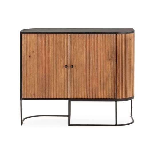 Komoda z drewna mango i metalu w kolorze dębowym i czarnym, 110 x 40 x 90 cm | Curve