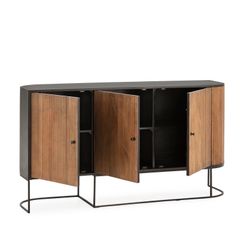 Komoda z drewna mango i metalu w kolorze dębowym i czarnym, 165 x 40 x 90 cm | Curve