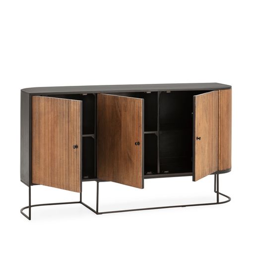 Komoda z drewna mango i metalu w kolorze dębowym i czarnym, 165 x 40 x 90 cm | Curve