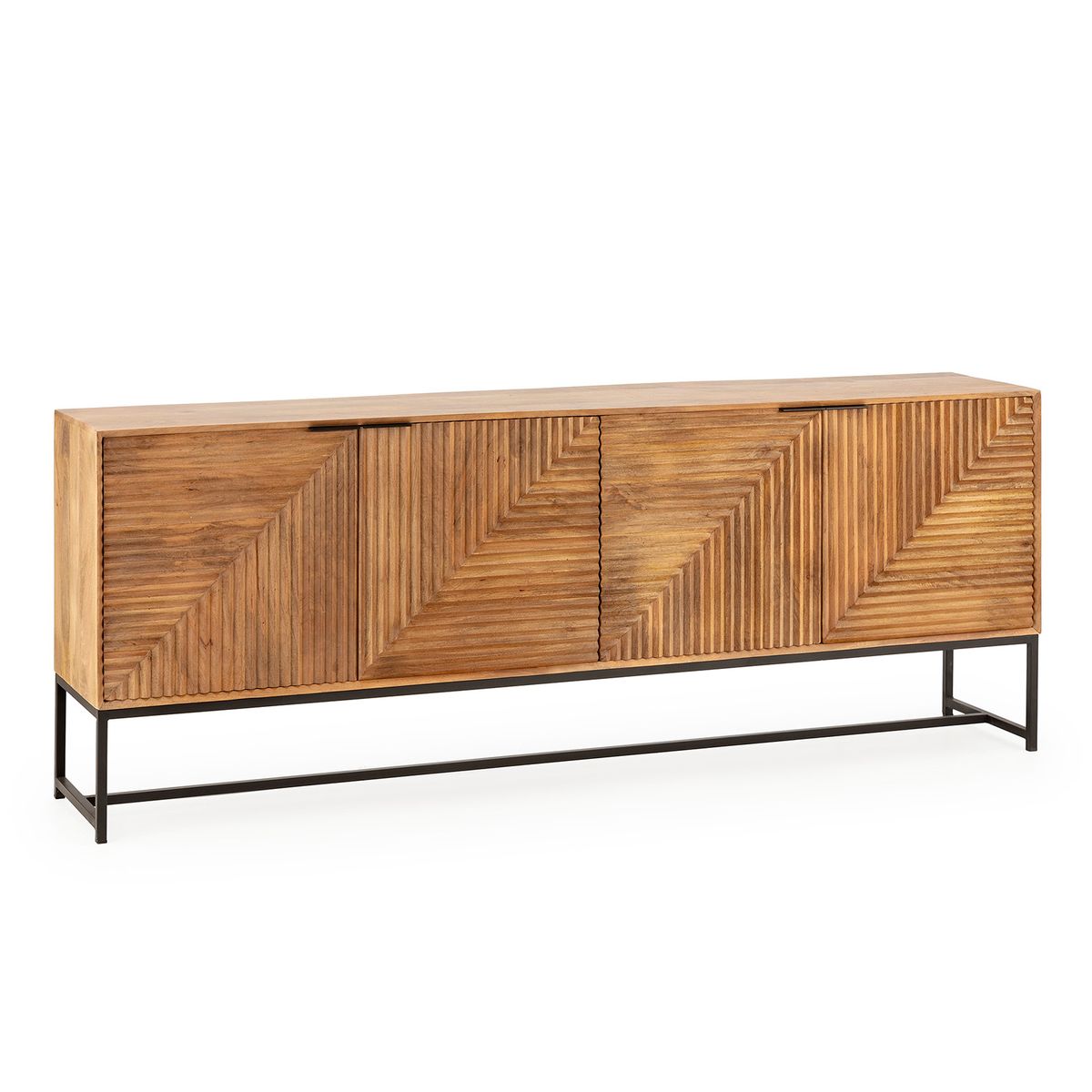 Aparador de madera de mango y metal  en color roble y negro, 210 x 40 x 80 cm | Nereida