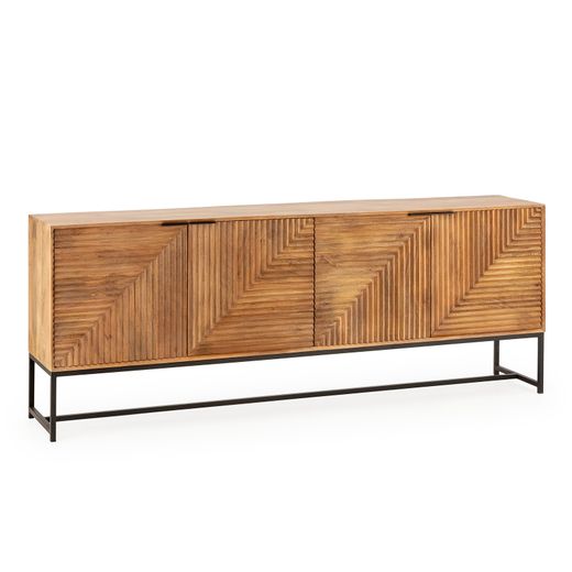 Aparador de madera de mango y metal  en color roble y negro, 210 x 40 x 80 cm | Nereida