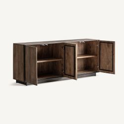Aparador de madera de mango y metal en marrón y negro, 200 x 44 x 82 cm | Krefeld