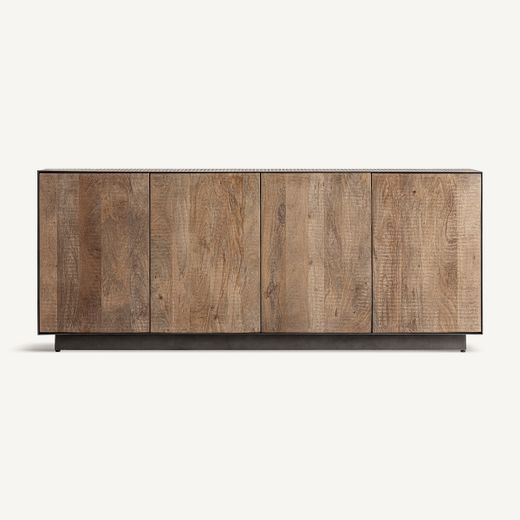 Aparador de madera de mango y metal en marrón y negro, 200 x 44 x 82 cm | Krefeld