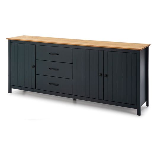 Conjunto de salón compuesto por aparador de 190 cm y vitrina en color azul | Miranda