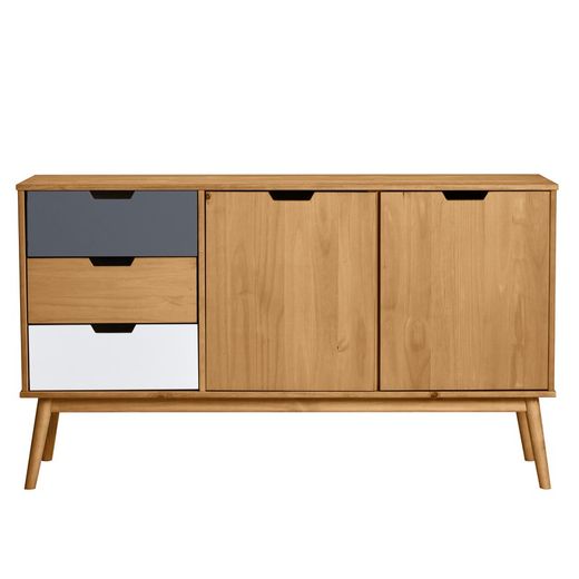 Sideboard in pine wood, white and gray, 140 x 40 x 80 cm | Cusco