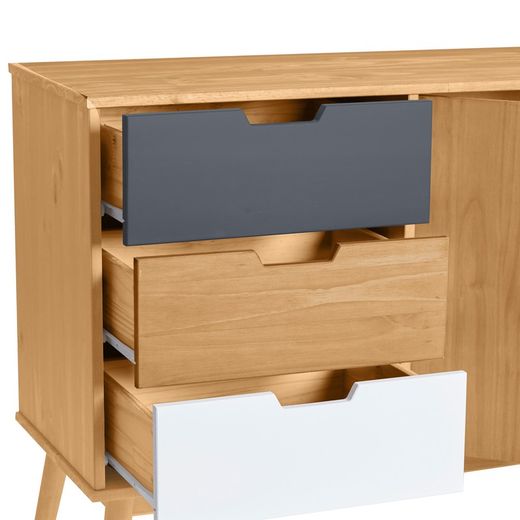 Sideboard in pine wood, white and gray, 140 x 40 x 80 cm | Cusco
