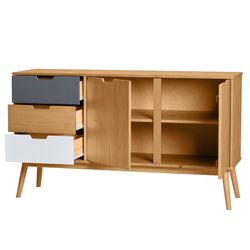 Sideboard in pine wood, white and gray, 140 x 40 x 80 cm | Cusco