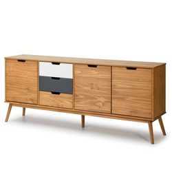 Kredens z drewna sosnowego, biało-szary, 171 x 40 x 80 cm