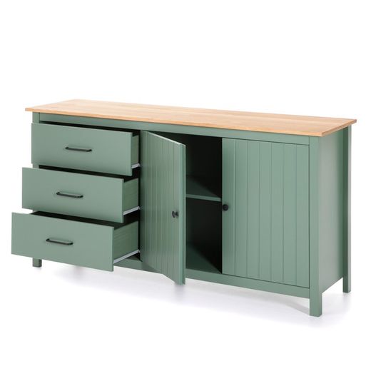 Conjunto de salón compuesto por mueble TV, aparador de 150 cm y mesa de centro en color verde | Miranda