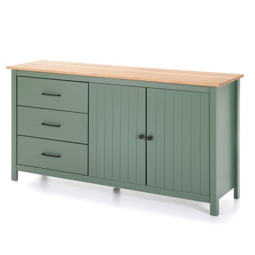 Conjunto de salón compuesto por mueble TV, aparador de 150 cm y mesa de centro en color verde | Miranda
