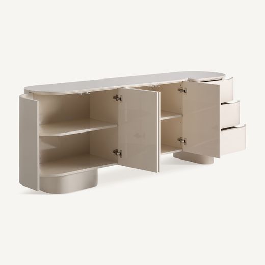 Aparador de madera en blanco roto, 220 x 50 x 80 cm | Haton