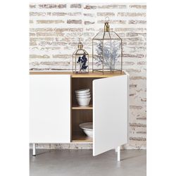 White and oak-colored wooden sideboard, 165 x 40 x 78 cm | Arista