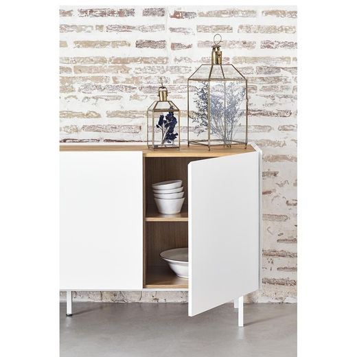 White and oak-colored wooden sideboard, 165 x 40 x 78 cm | Arista
