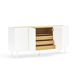 Aparador de madera en blanco y color roble, 165 x 40 x 78 cm | Arista
