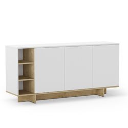 Wooden sideboard in white and oak colour, 170 x 40 x 80 cm | Cequoia