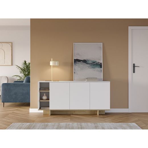 Wooden sideboard in white and oak colour, 170 x 40 x 80 cm | Cequoia