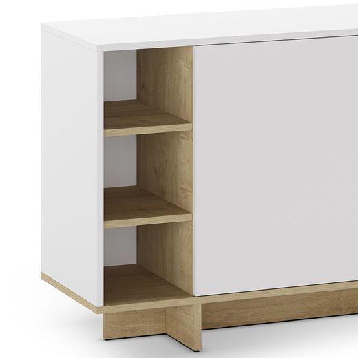 Wooden sideboard in white and oak colour, 170 x 40 x 80 cm | Cequoia