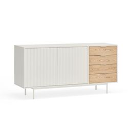 White and light oak wood sideboard, 159.2 x 47 x 79.6 cm | Sierra