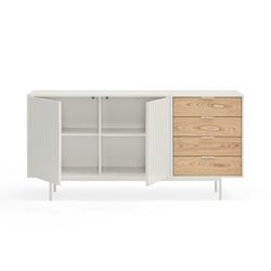 White and light oak wood sideboard, 159.2 x 47 x 79.6 cm | Sierra