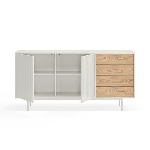 White and light oak wood sideboard, 159.2 x 47 x 79.6 cm | Sierra