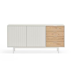 White and light oak wood sideboard, 159.2 x 47 x 79.6 cm | Sierra
