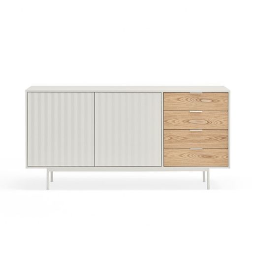 White and light oak wood sideboard, 159.2 x 47 x 79.6 cm | Sierra