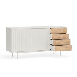 White and light oak wood sideboard, 159.2 x 47 x 79.6 cm | Sierra