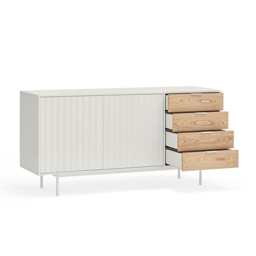 White and light oak wood sideboard, 159.2 x 47 x 79.6 cm | Sierra