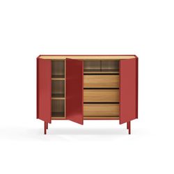 Buffet en bois couleur bordeaux et chêne, 110 x 40 x 85 cm | Bord