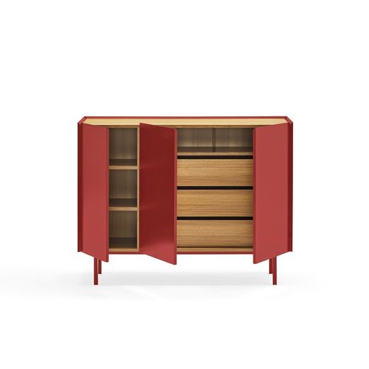 Buffet en bois couleur bordeaux et chêne, 110 x 40 x 85 cm | Bord
