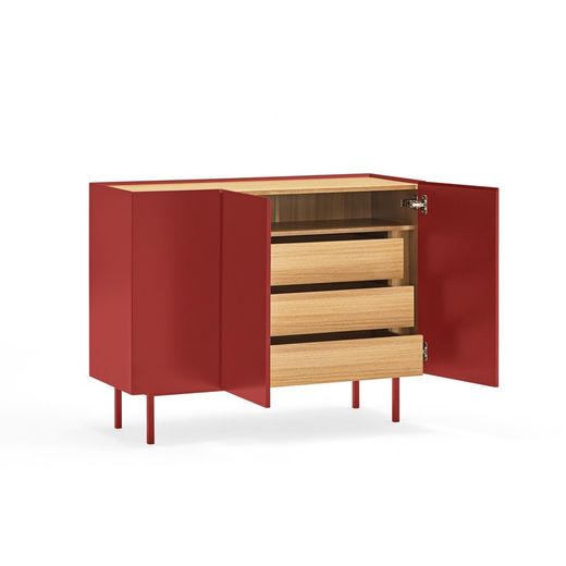 Buffet en bois couleur bordeaux et chêne, 110 x 40 x 85 cm | Bord