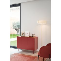 Buffet en bois couleur bordeaux et chêne, 110 x 40 x 85 cm | Bord