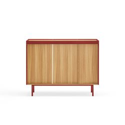 Buffet en bois couleur bordeaux et chêne, 110 x 40 x 85 cm | Bord