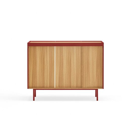Buffet en bois couleur bordeaux et chêne, 110 x 40 x 85 cm | Bord