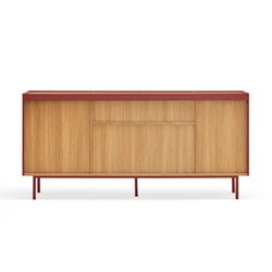 Sideboard aus Holz in Burgunderrot und Eichenfarbe, 165 x 40 x 78 cm | Rand