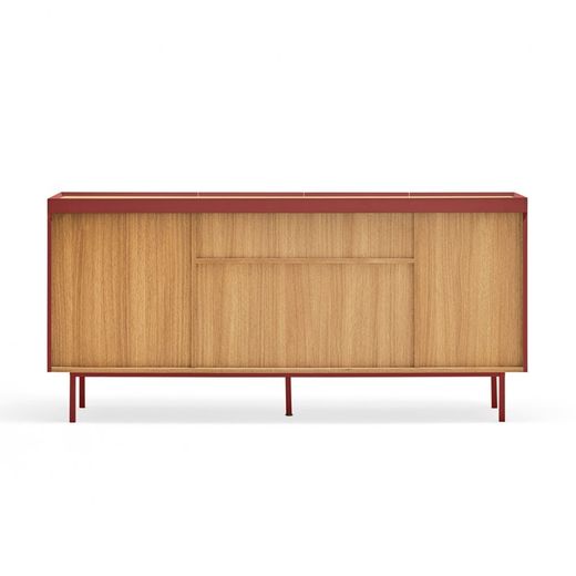 Sideboard aus Holz in Burgunderrot und Eichenfarbe, 165 x 40 x 78 cm | Rand